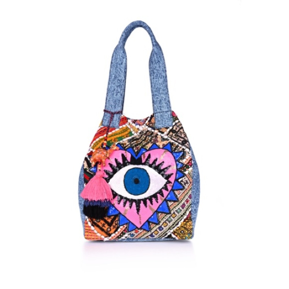 Watch Over Me Evil Eye Denim Tote America & Beyond